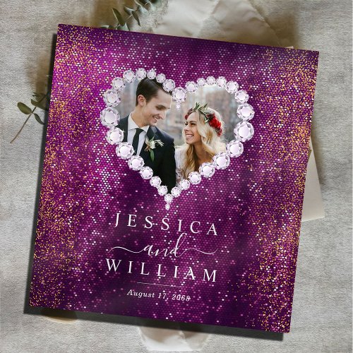 Purple Sparkly Glitter Custom Wedding Photo Album 3 Ring Binder