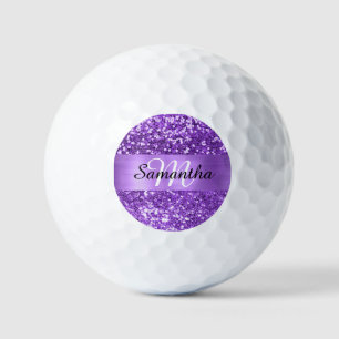 Purple Sparkly Glitter Shimmer Strip Foil Monogram Golf Balls