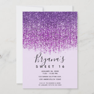 Purple Sparkly Glitter Sweet 16 Birthday Party Invitation