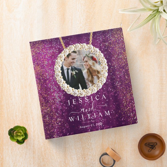 Purple Sparkly Gold Custom Wedding Photo Album 3 Ring Binder (In Situ)