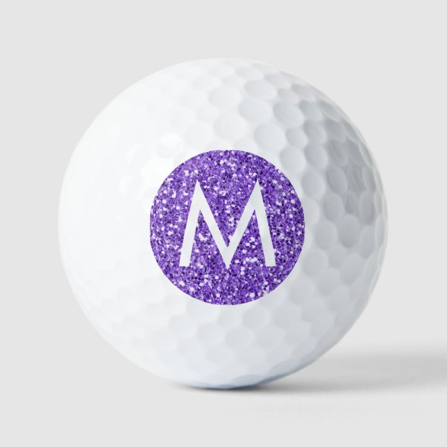 Purple Sparkly Look Modern Personalized Initial  Golf Balls (Front)