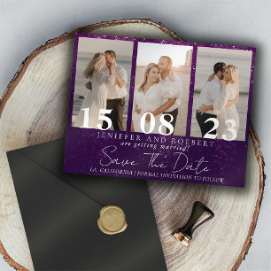 Purple Sparkly Photo Collage Save the Date Card Flyer