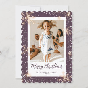 Purple Sparkly Snowflakes Photo Merry Christmas Holiday Card