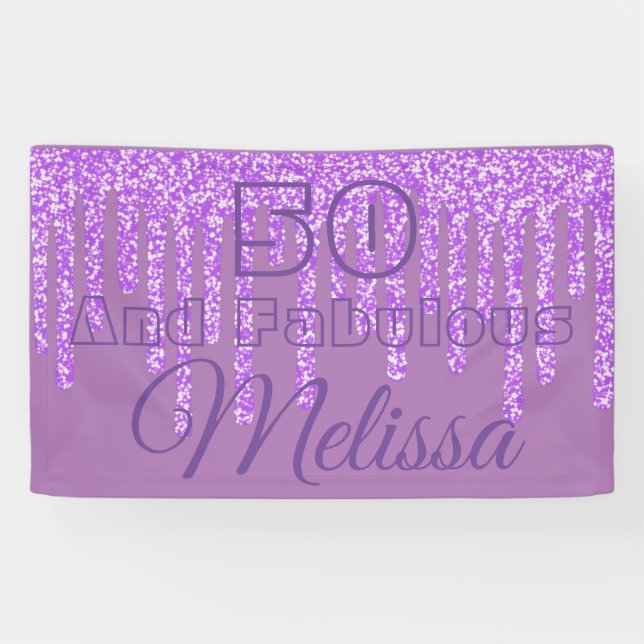 Purple Sparkly Wax 50 And Fabulous Birthday Banner (Horizontal)