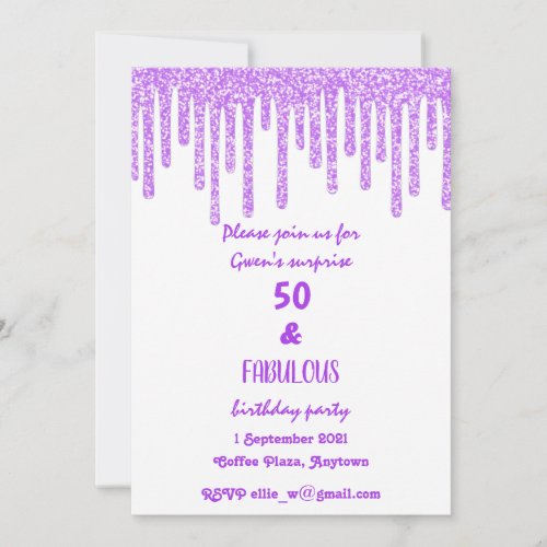 Purple Sparkly Wax 50 And Fabulous Birthday  Invitation