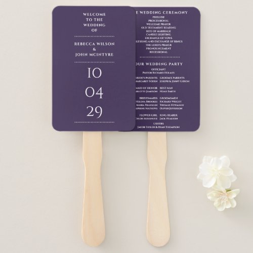 Purple Special Date Wedding Program Hand Fan