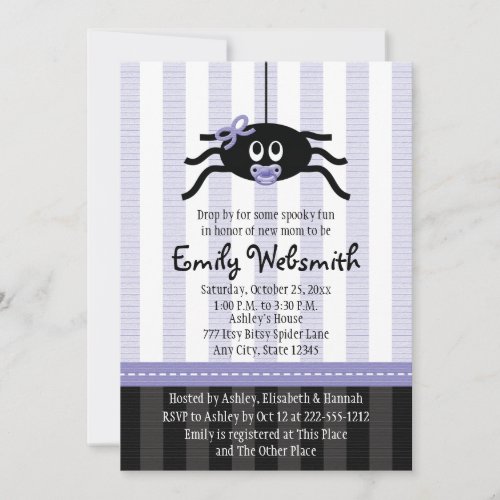 Purple Spider Halloween Baby Shower Invitations