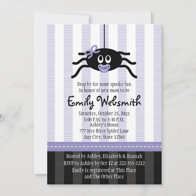 Purple Spider Halloween Baby Shower Invitations (Front)