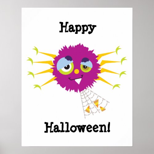 Purple Spider Halloween Kawaii Cartoon Poster