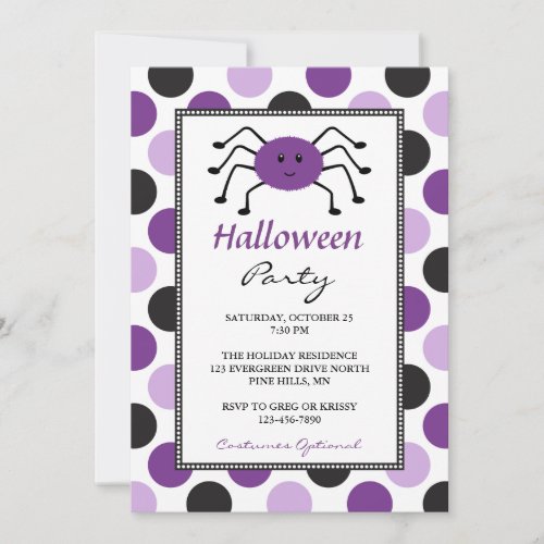 Purple Spider Halloween Party Invitations