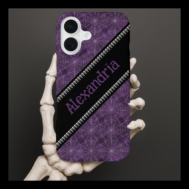 Purple Spiderweb Pattern Custom Name & Skulls iPhone Case (Creator Uploaded)