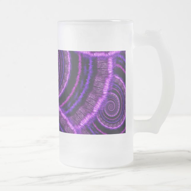 Purple Spiral Fractal Art Pattern Frosted Glass Beer Mug (Right)