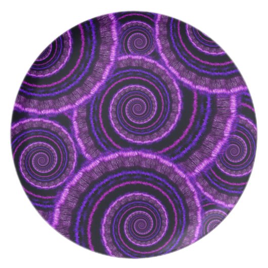 Purple Spiral Fractal Art Pattern Melamine Plate (Front)