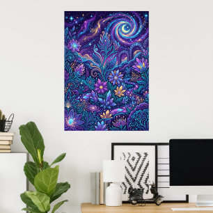 Purple Spiral Mushroom Galaxy Poster