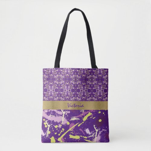 Purple Splash Monogram Tote Bag