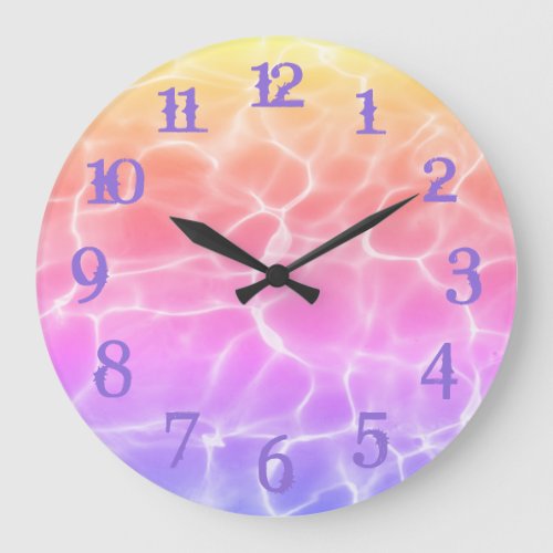 Purple Splash Numbers Rainbow Swimming Pool Large Clock