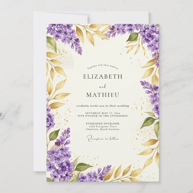Purple Splendid Spring Wedding Invitation (Front)