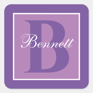 Purple Split Initial Monogram personalized Square Sticker