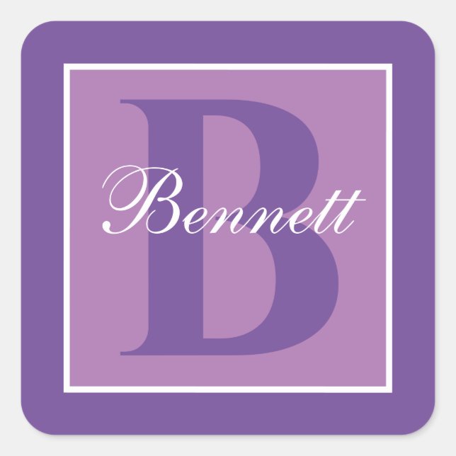  Purple Split Initial Monogram personalized  Square Sticker (Front)