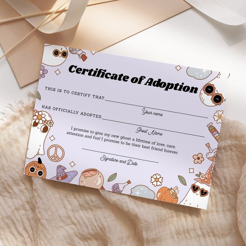 Purple Spooky Halloween Ghost Adoption Certificate