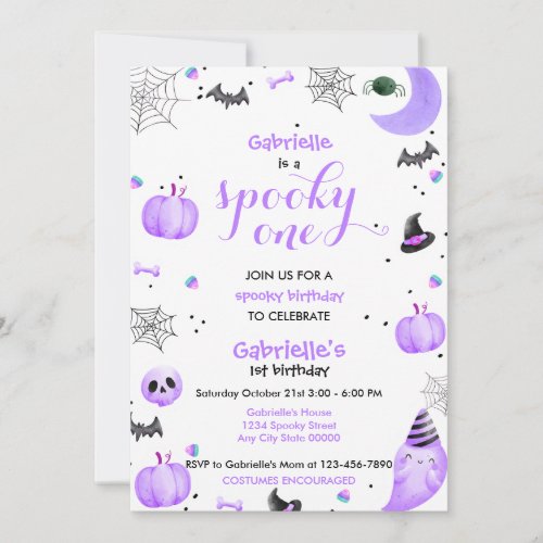 Purple Spooky One 1st Birthday Ghost  Invitation
