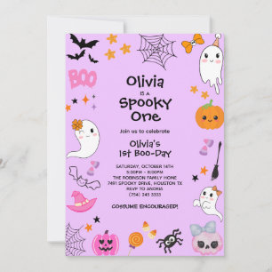 Purple Spooky One Cute Halloween 1st Birthday Invitation