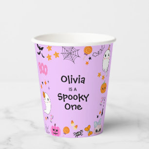 Purple Spooky One Cute Halloween 1st Birthday Paper Cups