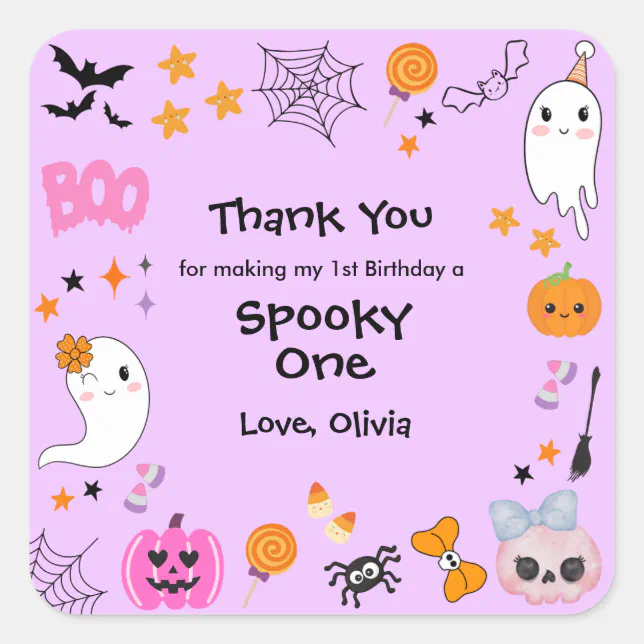 Purple Spooky One Cute Halloween 1st Birthday Square Sticker | Zazzle