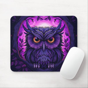 Purple Spooky Owl On Halloween Night Graphic Mouse Pad