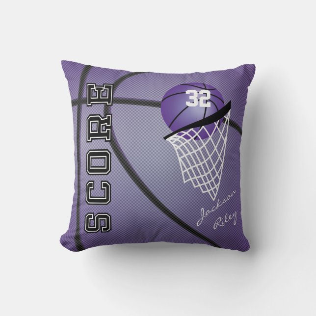 Purple Sport Basketball | DIY Name and Number Throw Pillow (Front)