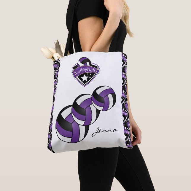 Purple Sport Volleyball Star | DIY Text Tote Bag (Close Up)