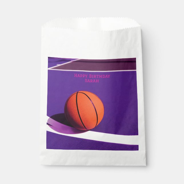 Purple Sports Basketball Birthday Favor Bag (Front)