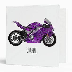 Purple sports motorcycle cartoon 3 ring binder