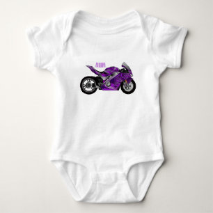 Purple sports motorcycle cartoon baby bodysuit