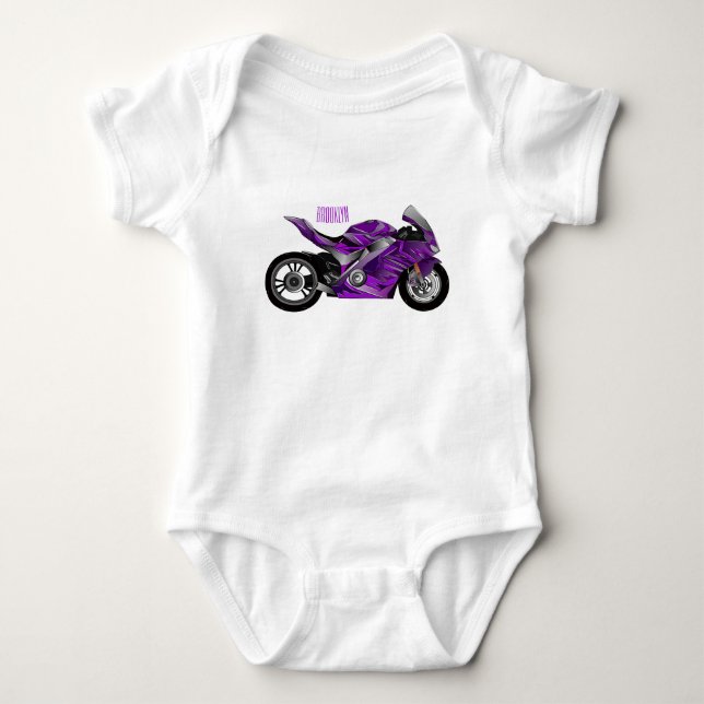 Purple sports motorcycle cartoon  baby bodysuit (Front)