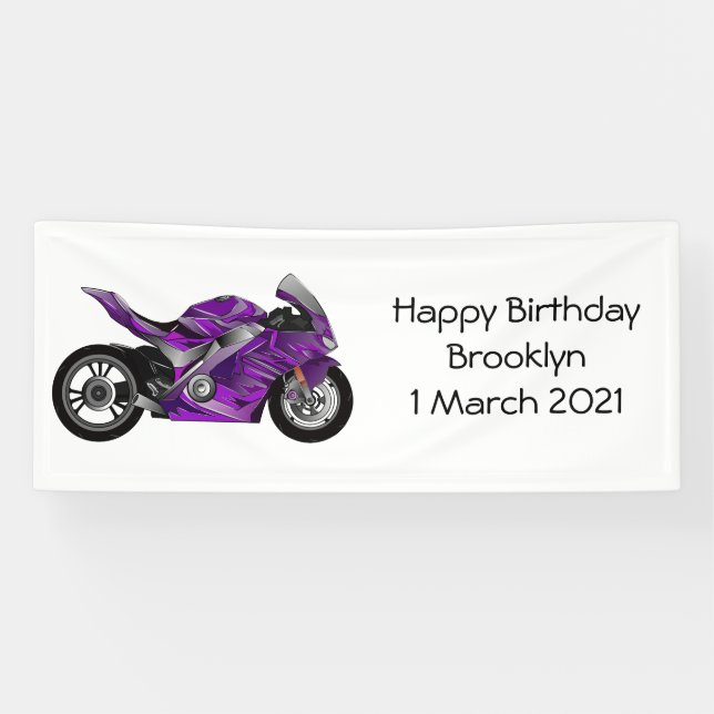 Purple sports motorcycle cartoon banner (Horizontal)