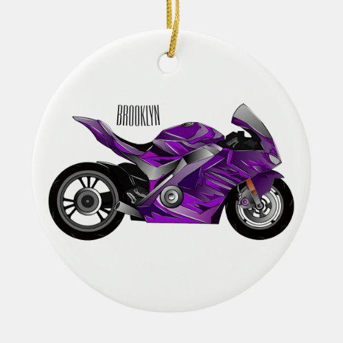 Purple sports motorcycle cartoon ceramic ornament