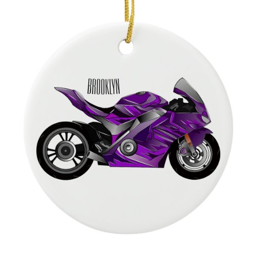 Purple sports motorcycle cartoon ceramic ornament