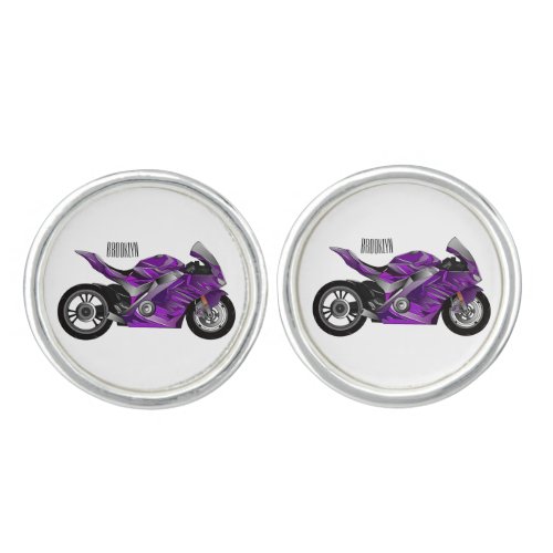 Purple sports motorcycle cartoon cufflinks