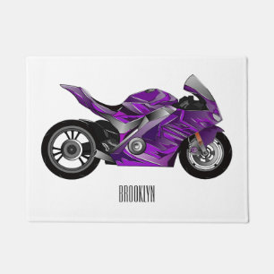 Purple sports motorcycle cartoon doormat