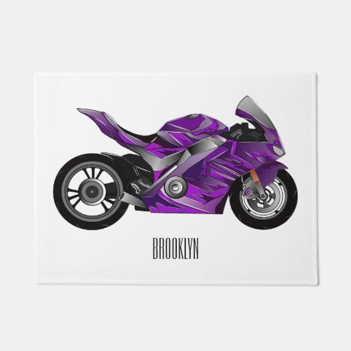 Purple sports motorcycle cartoon doormat