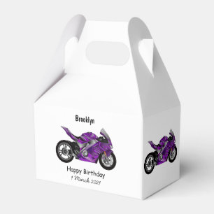 Purple sports motorcycle cartoon favor boxes