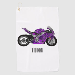 Purple sports motorcycle cartoon golf towel