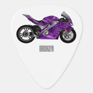 Purple sports motorcycle cartoon guitar pick
