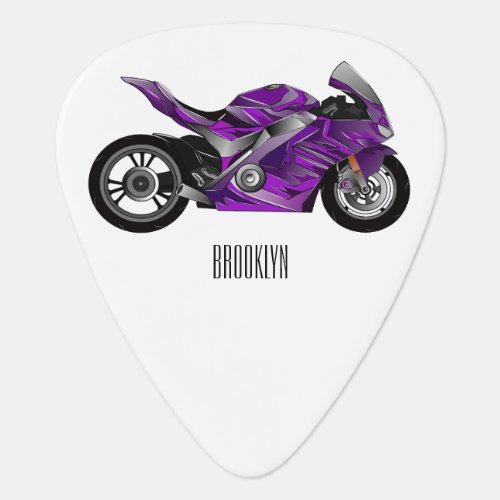 Purple sports motorcycle cartoon guitar pick