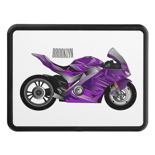 Purple sports motorcycle cartoon hitch cover (Front)