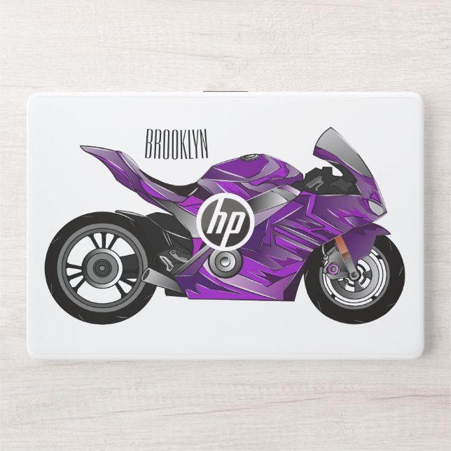 Purple sports motorcycle cartoon HP laptop skin (Front)