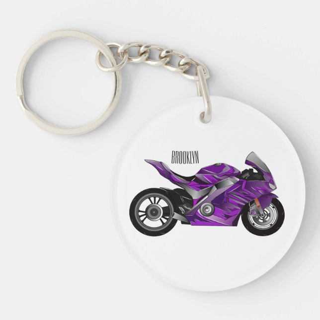 Purple sports motorcycle cartoon  keychain (Front)