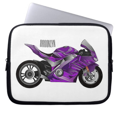 Purple sports motorcycle cartoon laptop sleeve