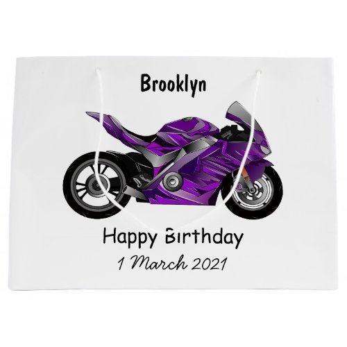 Purple sports motorcycle cartoon large gift bag